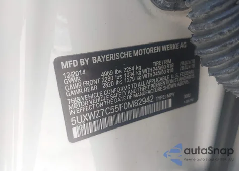 2015 BMW X3 Sdrive28I z USA, uszkodzony, nr VIN 5UXWZ7C55F0M82942